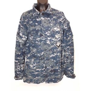US NAVY Shirt Working Blouse Blue Camo Military Uniform Small X-Short